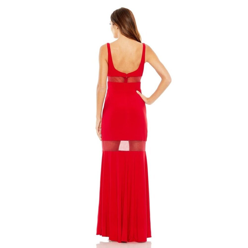 NWT Mac Duggal Sheer Mesh Panel Detail Column Gown Red 8 - Picture 4 of 8